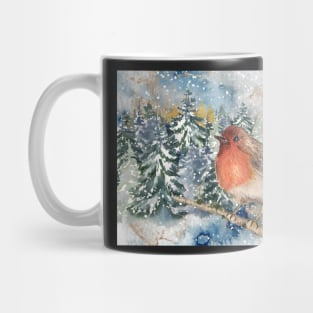 robin in the snow winter wonderland Mug